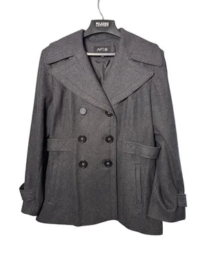 Apt. 9 Womens Pea Coat XL Charcoal Grey Wool Blend Belted Back Dark Academia thumbnail 1