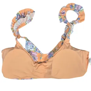 Aerie Floral Printed Ruffle Scoop‎ Bikini Top in Apricot Wash XL NWT thumbnail 4