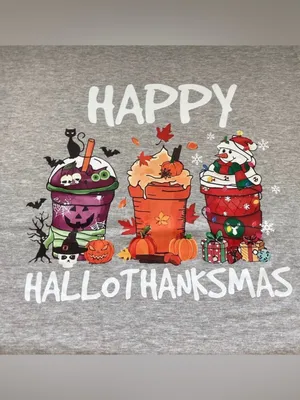 Source Unknown Happy Hallothanksmas Graphic Tee XL Halloween Thanksgiving Christmas brand new thumbnail 6