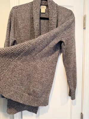 L.L. Bean Size S Gray Open Front Cotton Blend Ribbed Trim Cardigan Sweater thumbnail 2