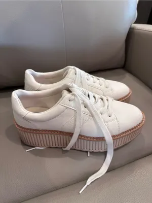DV by Dolce Vita White Leather Platform Sneakers with Tan Trim thumbnail 2