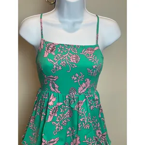Entro Green Pink Floral Ruffle Dress Size M Square Neck Layered Boutique thumbnail 2