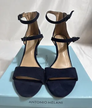 Antonio Melani Navy Suede Shoes Womens 8 M Open Toe Strappy Heels Zipper thumbnail 1