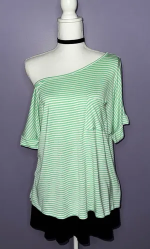 Boutique Green and White Off-the-Shoulder Top thumbnail 1