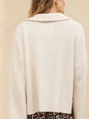 Aerie unREAL Ribbed Cardigan Sweater Collared Button Front Cozy‎ Cream Medium thumbnail 9