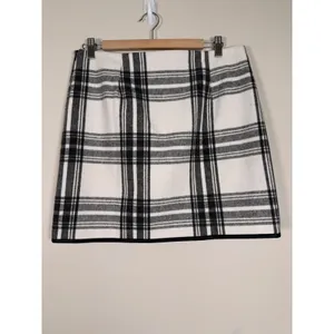Joe Fresh Plaid Wool Blend Wrap‎ Mini Skirt Black White Party Women's Size 6 thumbnail 3