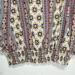 Easel Boho‎ Ruffle Sleeve Smocked Hem Geometric Tribal Print Blouse Small thumbnail 8