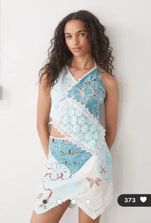 Blue and White Lace Detail Top thumbnail 1