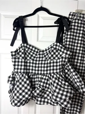 Shein Black White Gingham Check Peplum Top Pants Matching Set Size XL NWOT thumbnail 2