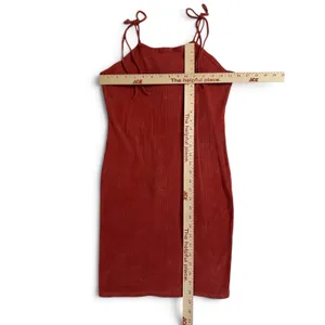 Double Zero Dress L Rust Ribbed Bodycon Mini Tie Shoulder Stretch Cotton thumbnail 3