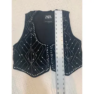 Zara XS velvet rhinestone studded beaded crop top vest TS 3374 thumbnail 4