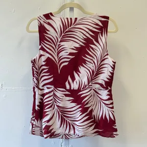 Ann Taylor Red White Palm Leaf Tropical V-Neck Cotton Sleeveless Top Size 8 thumbnail 2