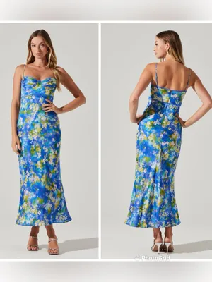 ASTR the Label Florianne Blue Floral Maxi Slip Dress Small Bustier Wedding Guest thumbnail 2
