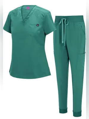 Natural Uniforms Womens Cool Stretch Modern Top Yoga Jogger Scrubs Green XS set thumbnail 6