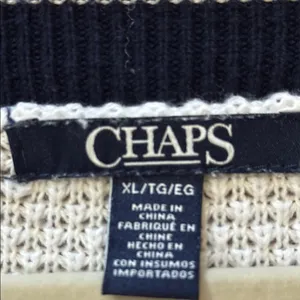 CHAPS White & Navy Preppy Academia V-Neck TENNISCORE Cable Knit Sweater XL thumbnail 5