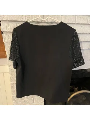 J Crew Women's Top Black Eyelet Lace Short Sleeve Shirt blouse thumbnail 4