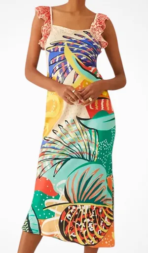 NWT Anthropologie Conditions Apply Ruffled Abstract Maxi Dress XS Retail $170.00 thumbnail 1