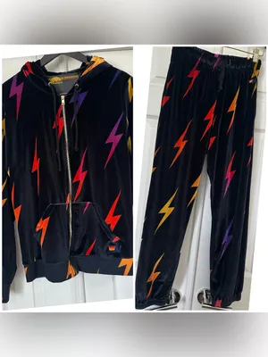 Aviator Nation Black Velvet Hoodie and pants set Multicolor Lightning Bolt thumbnail 2