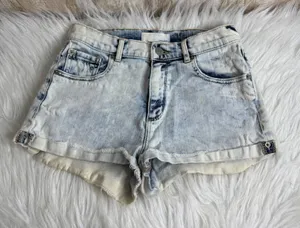 Garage Retro High Waist Acid Wash Denim Shorts Rolled Cuff‎ Distressed Size 1 thumbnail 1
