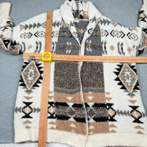 Blu Pepper Women's Southwestern Popcorn Knit Shawl Cardigan Cream Large thumbnail 6