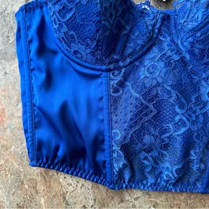 BDG Urban Outfitters Lace and Satin Corset Crop Top NWT Size Medium Royal Blue thumbnail 5