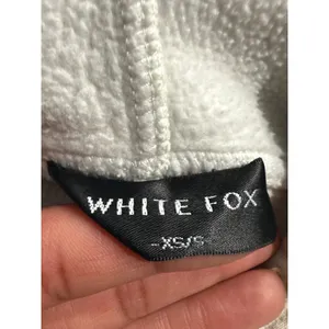 White Fox Oatmeal Heather Frayed Logo Fleece‎ Pullover Hoodie XS/S Womens thumbnail 4