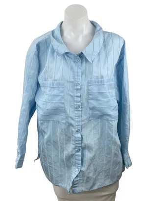 Zara Women's Blue Striped Collared Long Sleeve Button Down Shirt Blouse Top Sz M thumbnail 1