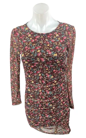 Commense Multicolor Floral Shirred Long Sleeve Ruched Mini Bodycon Dress Size S thumbnail 1