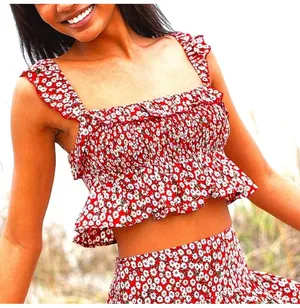 Natural Life NWT Red Floral Crop Top M thumbnail 1