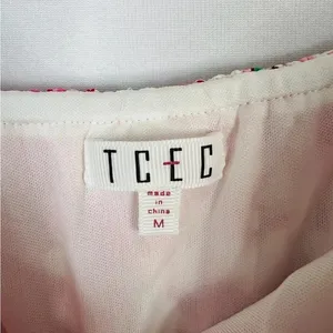 TCEC Pleated Tiered Circle Print Mini Dress Spaghetti Strap Pink Red White M thumbnail 10