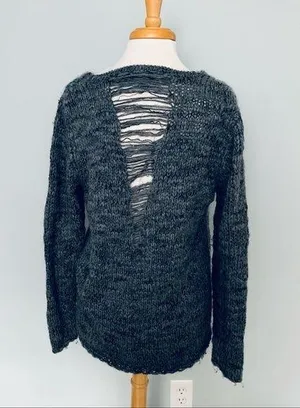 OC Gray Wool Knit Pullover Sweater Open Back Size L Size L thumbnail 2