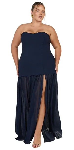 Showpo Strapless Ruched Fit And Flare Jocelyn Maxi Dress in Navy size 14 NWT thumbnail 1