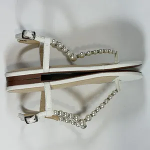 Betsey Johnson Size-6.5 Women Flat Sandals‎ Gal Pearl Strap White thumbnail 7