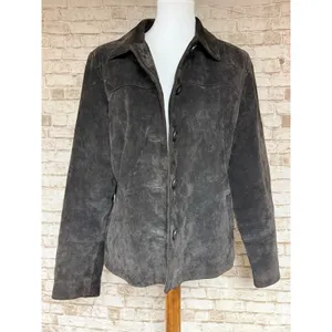 Vtg 90s/Y2K Papaya Brown Leather Women's Suede Button Front Lined Jacket 14 thumbnail 2
