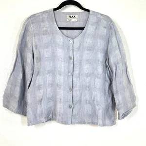 FLAX 100% Linen S top button-down linen jacket relaxed Lagenlook lightweight thumbnail 2