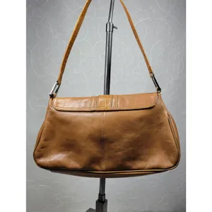 VTG Franco Sarto Y2K Leather Shoulder Bag Tan Alligator Trim Baguette Purse thumbnail 7