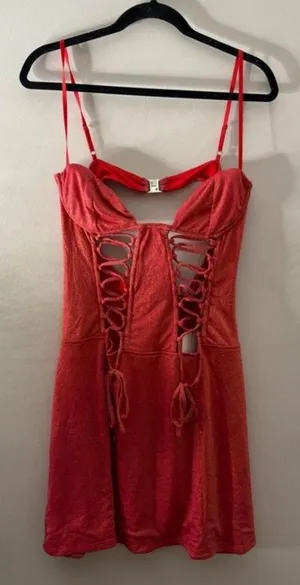 Outcast Red cut out lace up Mini Dress thumbnail 1