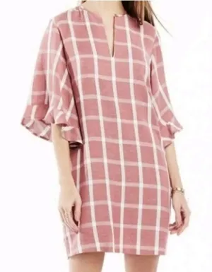 BCBGMAXAZRIA Tati Maroon Plaid V Neck Dress Size Small‎ thumbnail 1