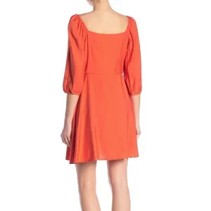 MELLODAY Orange Square Neckline A-Line Lined Mini Dress 3/4 Sleeves Size‎ XS thumbnail 2