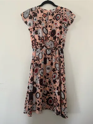 Loft Peach Pink Modest Floral Midi Dress XS Feminine Church Teacher Office thumbnail 6