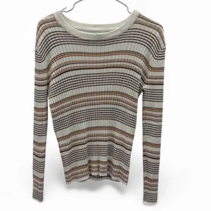 Nine West Striped Ribbed Long Sleeve Knit Top Ivory Brown Juniors XL thumbnail 6