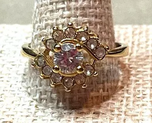 Vintage 80s Gold Plated Thailand Cubic Zirconia Swirl Cluster Cocktail Ring Size thumbnail 1