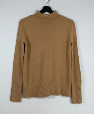 French Connection Camel Mock Neck Ribbed Sweater Women’s M Minimalist thumbnail 1