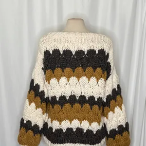 CHICWISH Color Block Hand Knit Chunky Cardigan Sweater Smoke Medium Large thumbnail 10