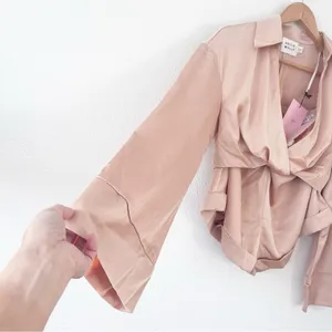 Hello Molly Girls On Top Satin Playsuit Tan Romper Glam Tie Waist thumbnail 6