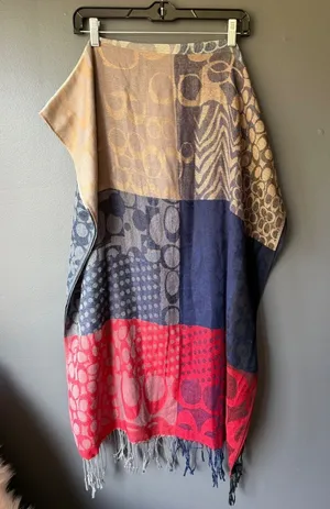 Colorful Patterned Pashmina with Fringe Detailing thumbnail 1