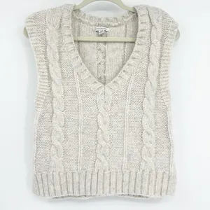 American Eagle Womens Wool Blend Fisherman Cable Knit Sweater‎ Vest Size S Beige thumbnail 4