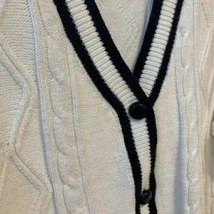 Dazy Less cable knit cardigan/sweater off white with black trim thumbnail 3