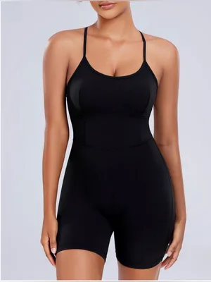 AGONVIN Women's Workout Spaghetti Strap Rompers Shorts Tummy Control One Piece thumbnail 4