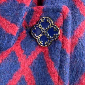 C. Wonder Geometric Diamond Print Coat Navy Red Brooch Women’s S NWOT thumbnail 3